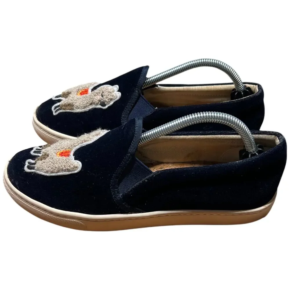 SOLUDOS Women 7 Navy Velvet Llama Alpaca Sneaker Slip On Shoes Flats READ